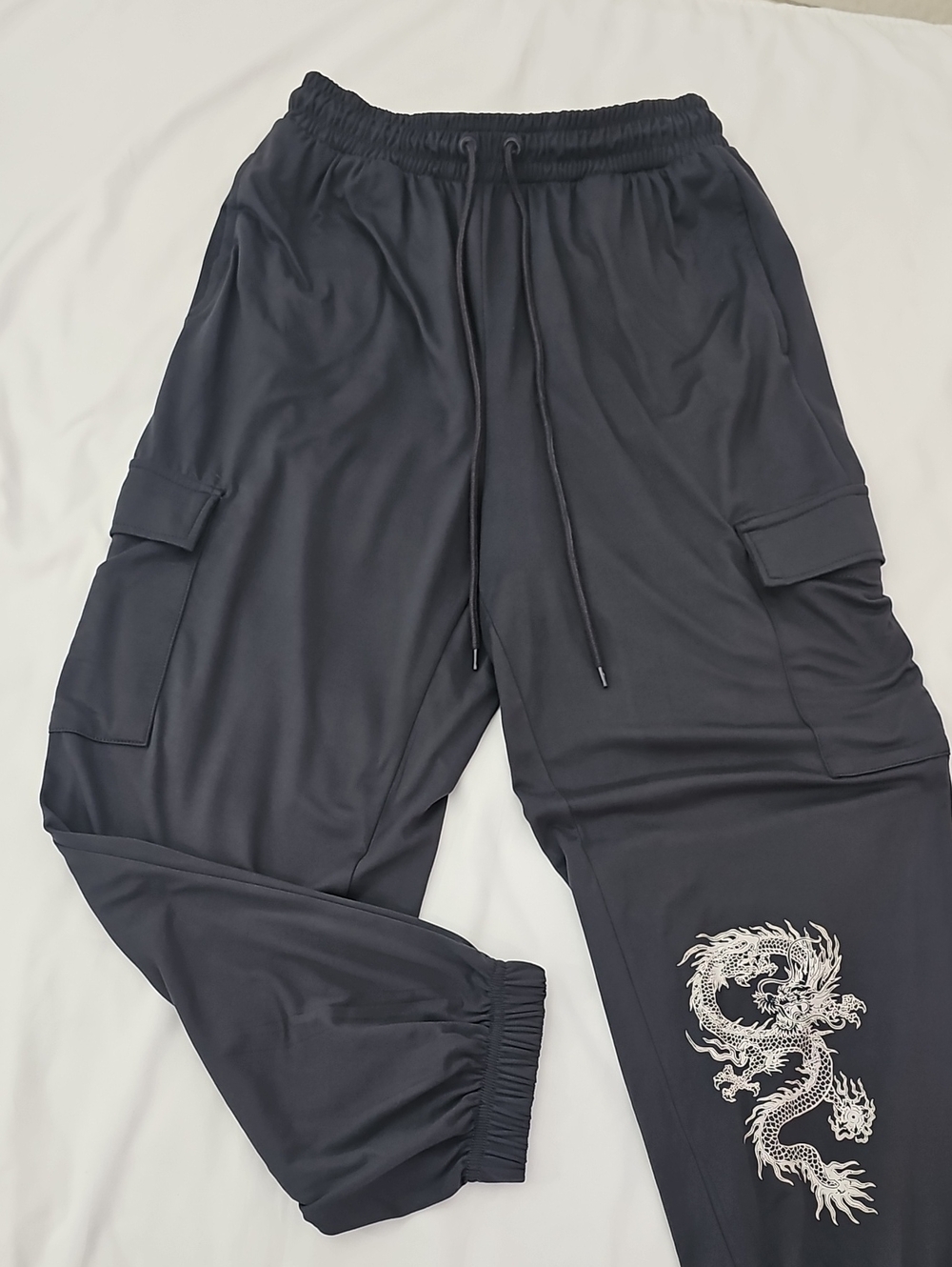 Dragon Graphic Unisex Jogger Cargo Pants Gray Size XL